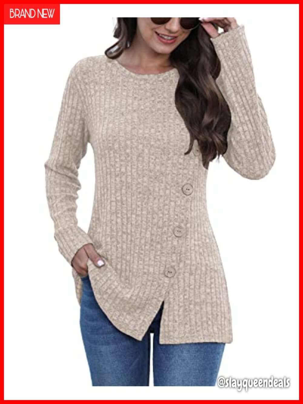 Long Sleeve Crew Neck Lightweight Sweater Loose Casual Tunic Top